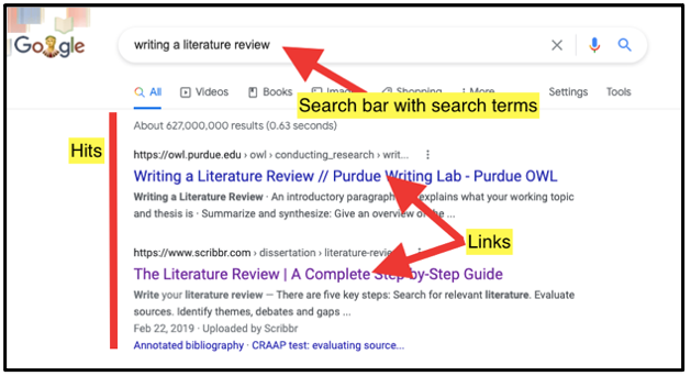 Search bar terms and links